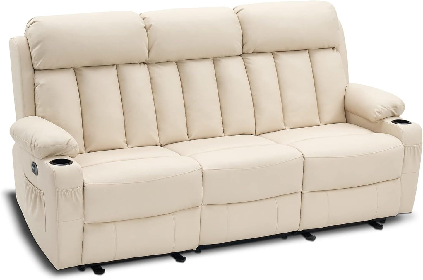 Power Reclining Sofa with Heat and Vibration,Usb Ports, Cup Holders,3-Seat Dual Recliner Sofa for Living Room 6077(Cream White, Reclining Sofa)-0