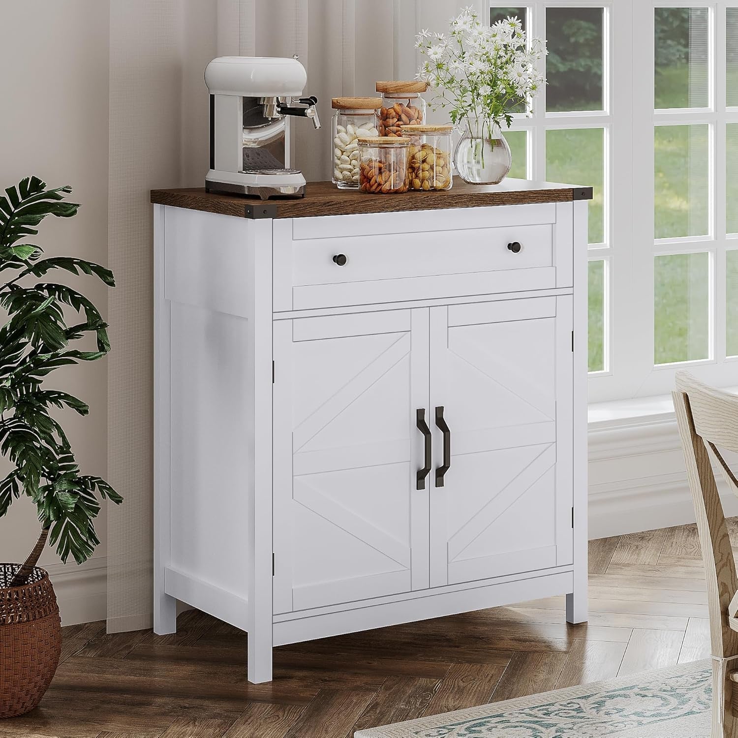 Kitchen Storage Cabinet, Coffee Bar Cabinet, Buffet Sideboard Cabinet with Drawer, Entryway Cabinet for Kitchen, Living Room, White-3