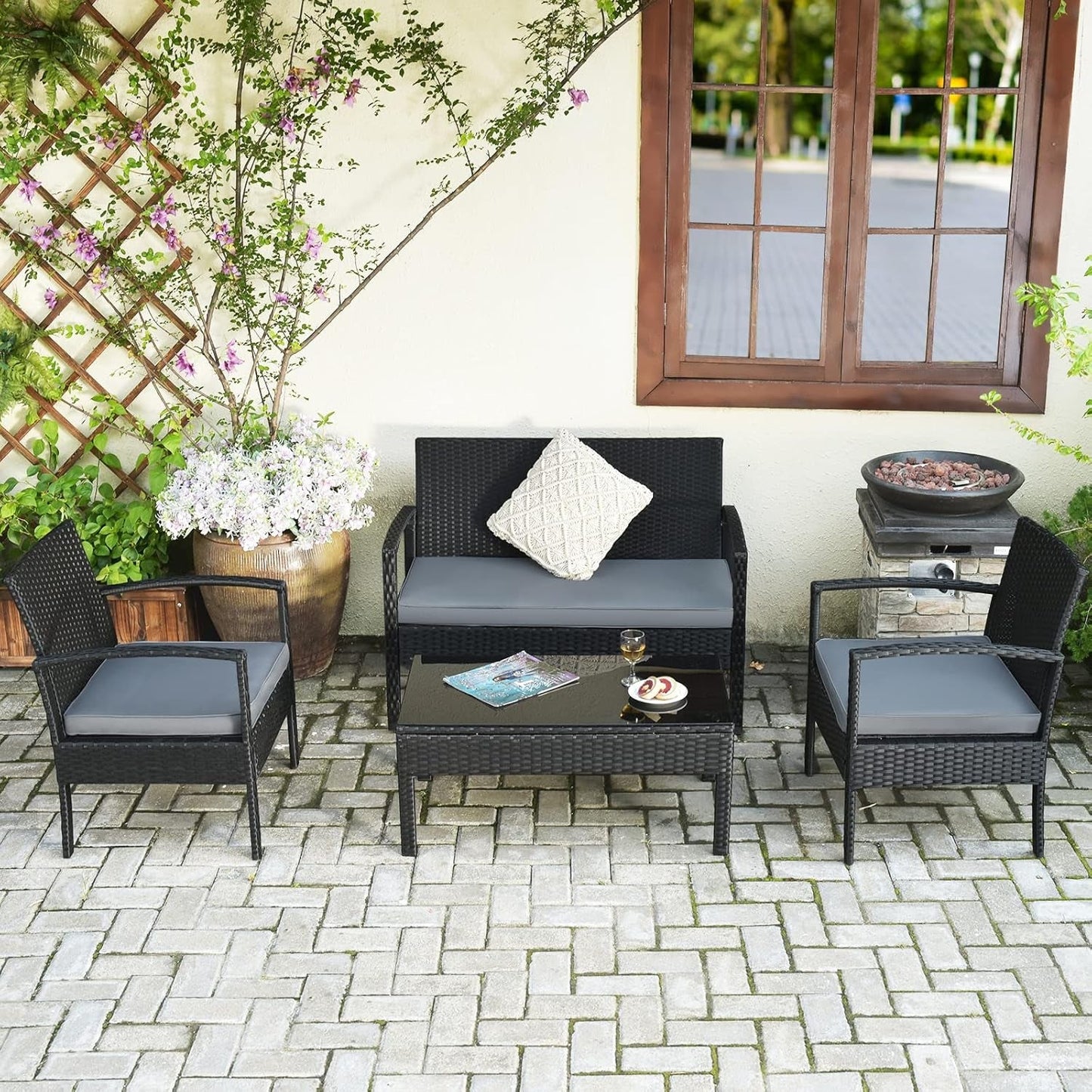 4PCS Patio Rattan Furniture Set for Outdoor Relaxation-2