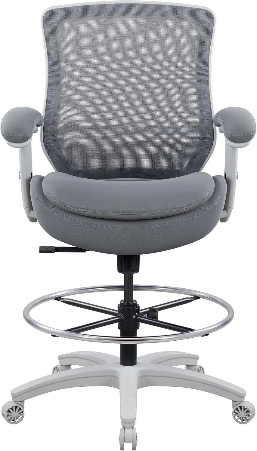400Lbs Mid Back Mesh Ergonomic Office Drafting Chair Big Adjustable Foot Ring Height Adjustable Armrest (Grey)-3