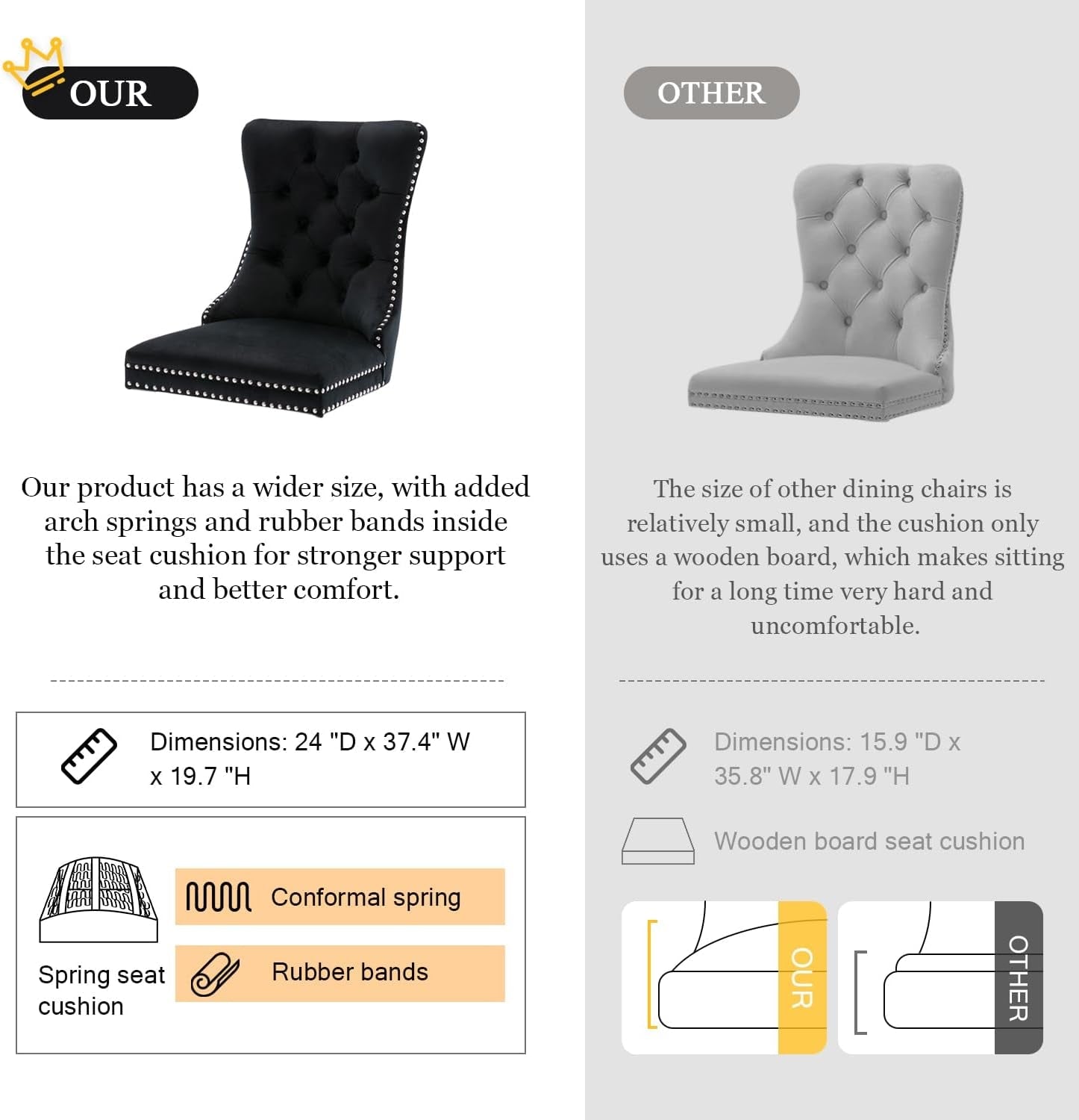 Tufted Dining Chairs Set of 4, Black Dining Chairs with Nailhead Back and Ring Pull Trim, Velvet Upholstered Dining Chairs for Kitchen/Bedroom/Dining Room-3