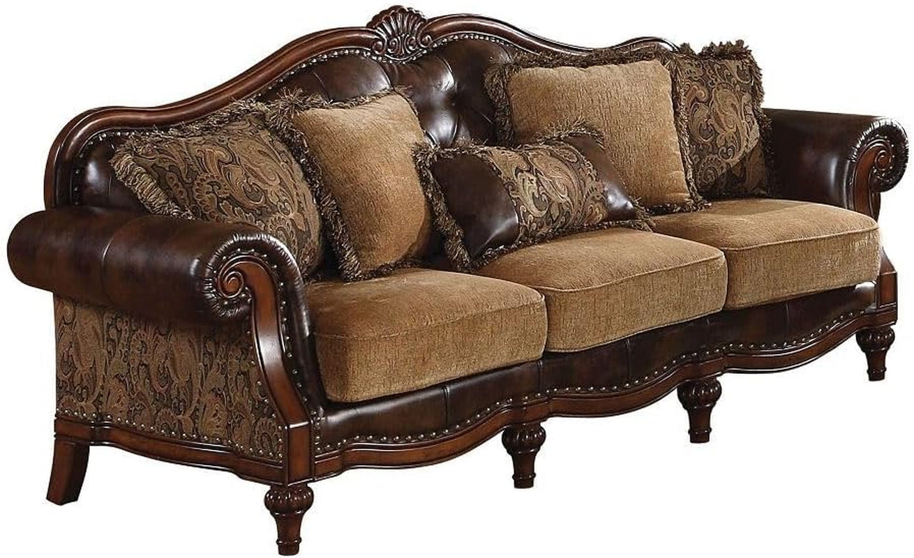 4-Piece Formal Living Room Furniture Set Includes Luxury Sofa W/ 5 Pillows, Loveseat W/ 3 Pillows, Single Chair W/ 1 Pillow and Coffe Table, Brown and Chenille (4PS, Sofa+Loveseat+Chair+Coffee Table)-1