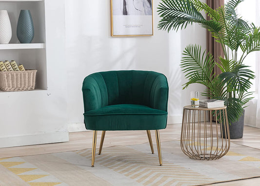 Green Velvet Accent Chair with Golden Legs-0