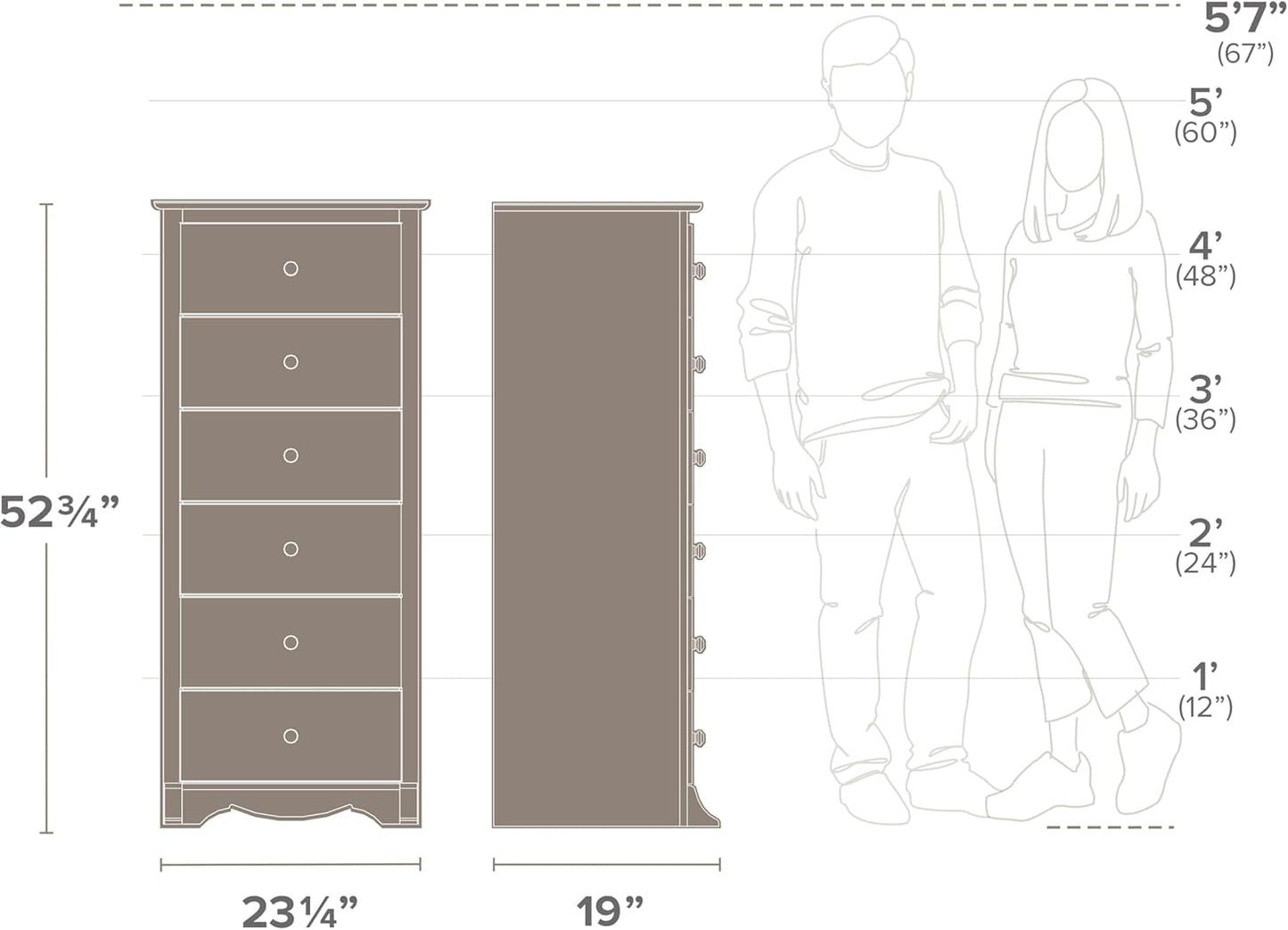 Sonoma 6 Drawer Dresser for Bedroom, Tall Chest of Drawers, Bedroom Furniture, Clothes Storage and Organizer, 19" D X 23.25" W X 52.75" H, Black-2
