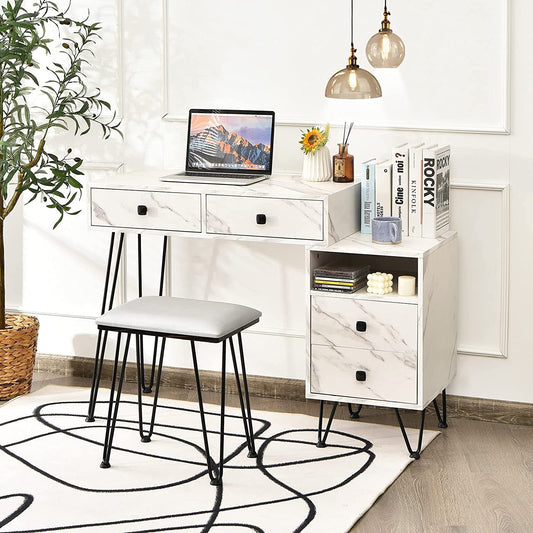 Vanity Set with Lighted Mirror, Left or Right Side Cabinet (Marble White)-0