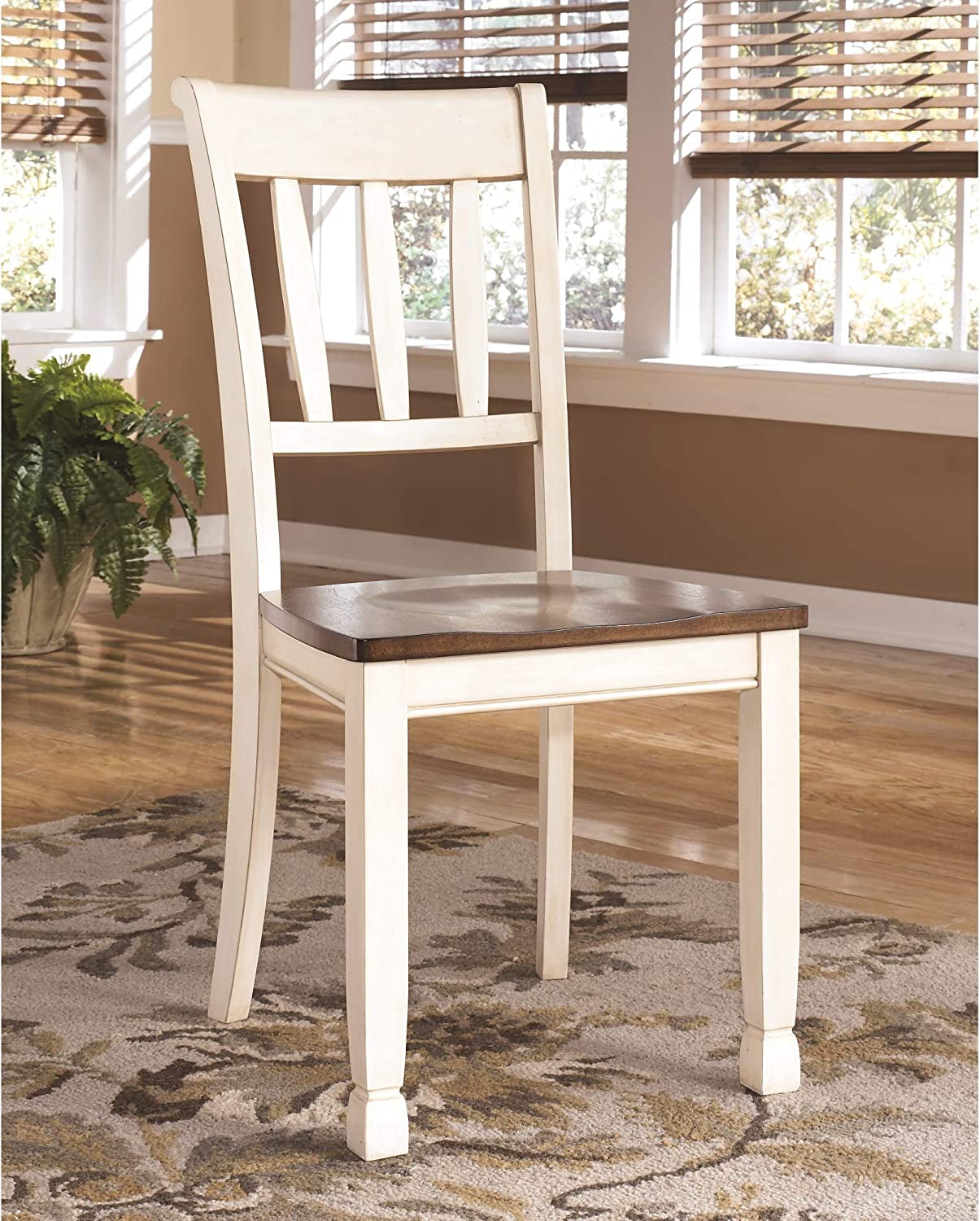 Whitesburg Cottage Rake Back Dining Chair, Brown & White, 2 Count-0