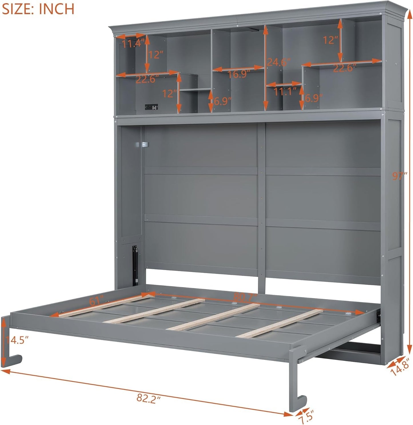 Queen Size Murphy Bed with USB and Top Shelves-1