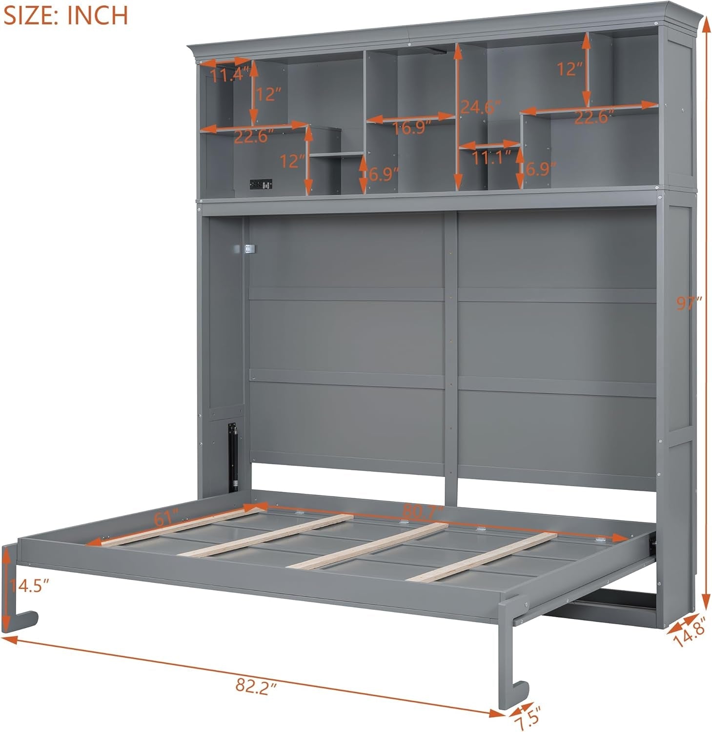Queen Size Murphy Bed with USB and Top Shelves-1