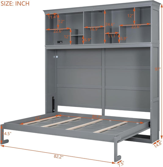 Queen Size Murphy Bed with USB and Top Shelves-1