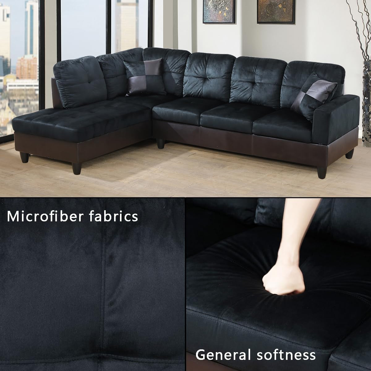 2 Pieces Sectional Sofa Sets, L-Shape Sofa Microfiber Couch Living Room Sofa Set with Chaise Using for Living Room Furniture(A-Midnight Blue, Left Hand Facing)-3