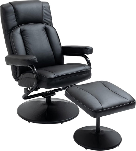 Swivel Recliner, Manual PU Leather Armchair with Ottoman Footrest for Living Room, Office, Bedroom, Black-0