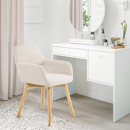 Desk Chair No Wheels Vanity Chair Makeup Chair Comfy Accent Chair for Living Dining Room Bedroom Home Office Mid Century Modern Upholstered Arm Chair Sofa Chair (Beige, 1)-0