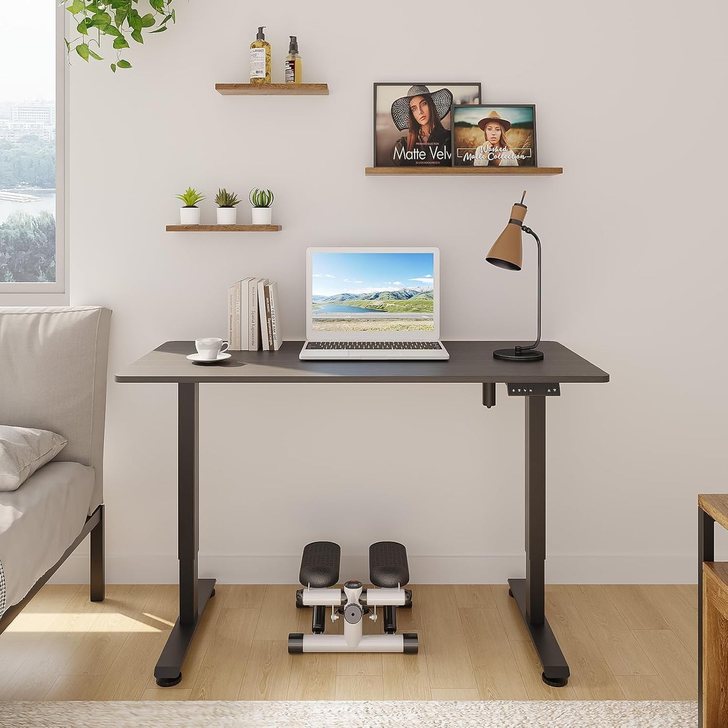 47.2 Inch Electric Standing Desk, Height Adjustable Sit Stand Up, Wood Desktop, Work Home Office Computer PC Table, Tall Standup Workstation, Gaming Writing Study Bedroom Rising Desks, Black-2