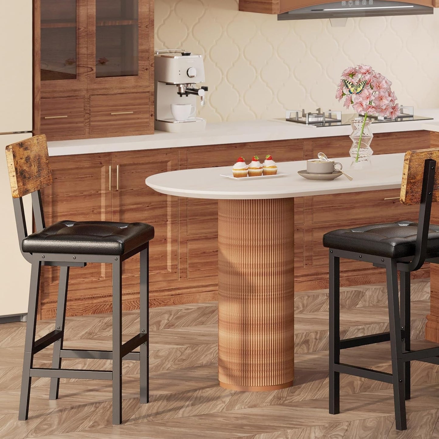 Rustic Brown & Black Square Bar Stools (Set)-0