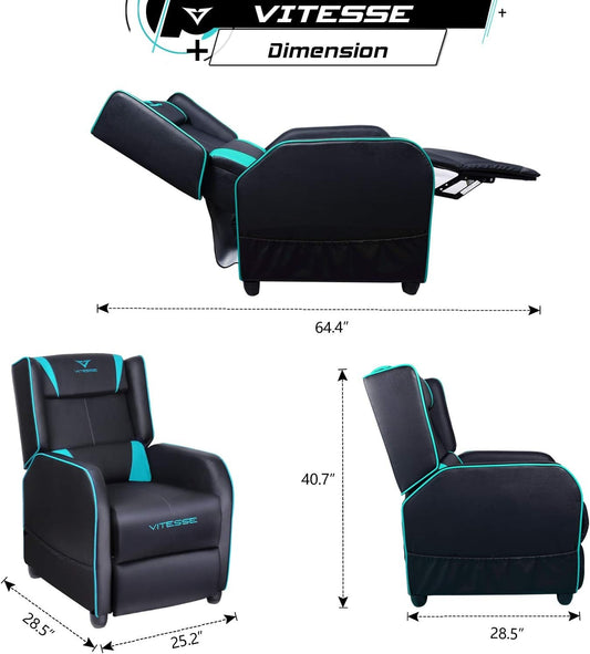 VIT Gaming Recliner Chair Racing Style Single PU Leather Sofa Modern Living Room Recliners Ergonomic Comfortable Home Theater Seating, Teal-1