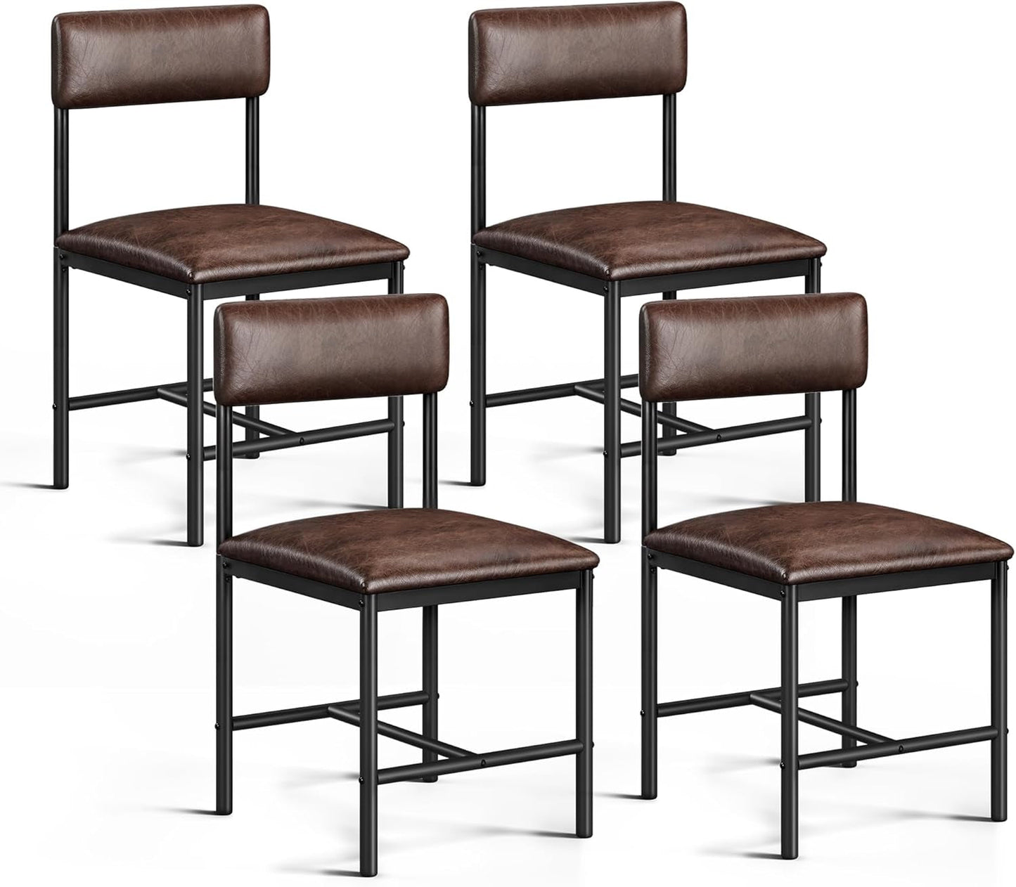 Dining Room Chairs Set of 4 Brown Upholstered Dining Chairs Modern Kitchen Chairs Faux Leather Restaurant Chairs with Metal Legs for Living Room Kitchen and Dining Room, 4 Pack-0