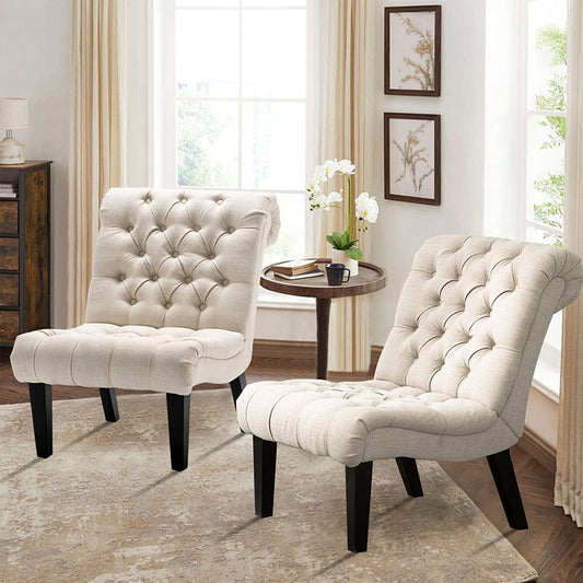 Stylish Cream Accent Chair with Wood Legs-0