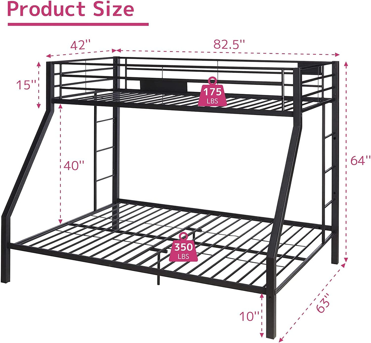 Twin Xl/Queen Bunk Bed, Sandy Black-2