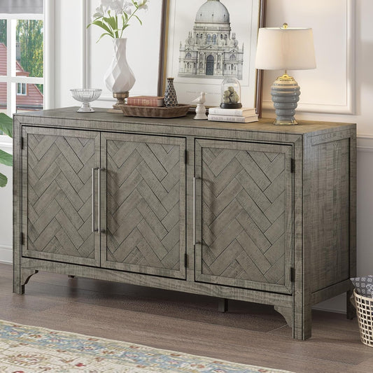 Modern Wood Buffet Sideboard with 3 Doors, Farmhouse Free Standing Storge Cabinet Console Table for Living Room Dinning Room Hallway Gray-0