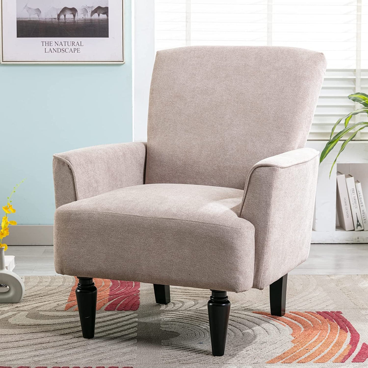 Mid Century High Back Velvet Armchair with Wood Legs-0