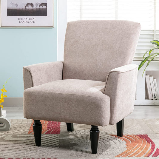 Mid Century High Back Velvet Armchair with Wood Legs-0