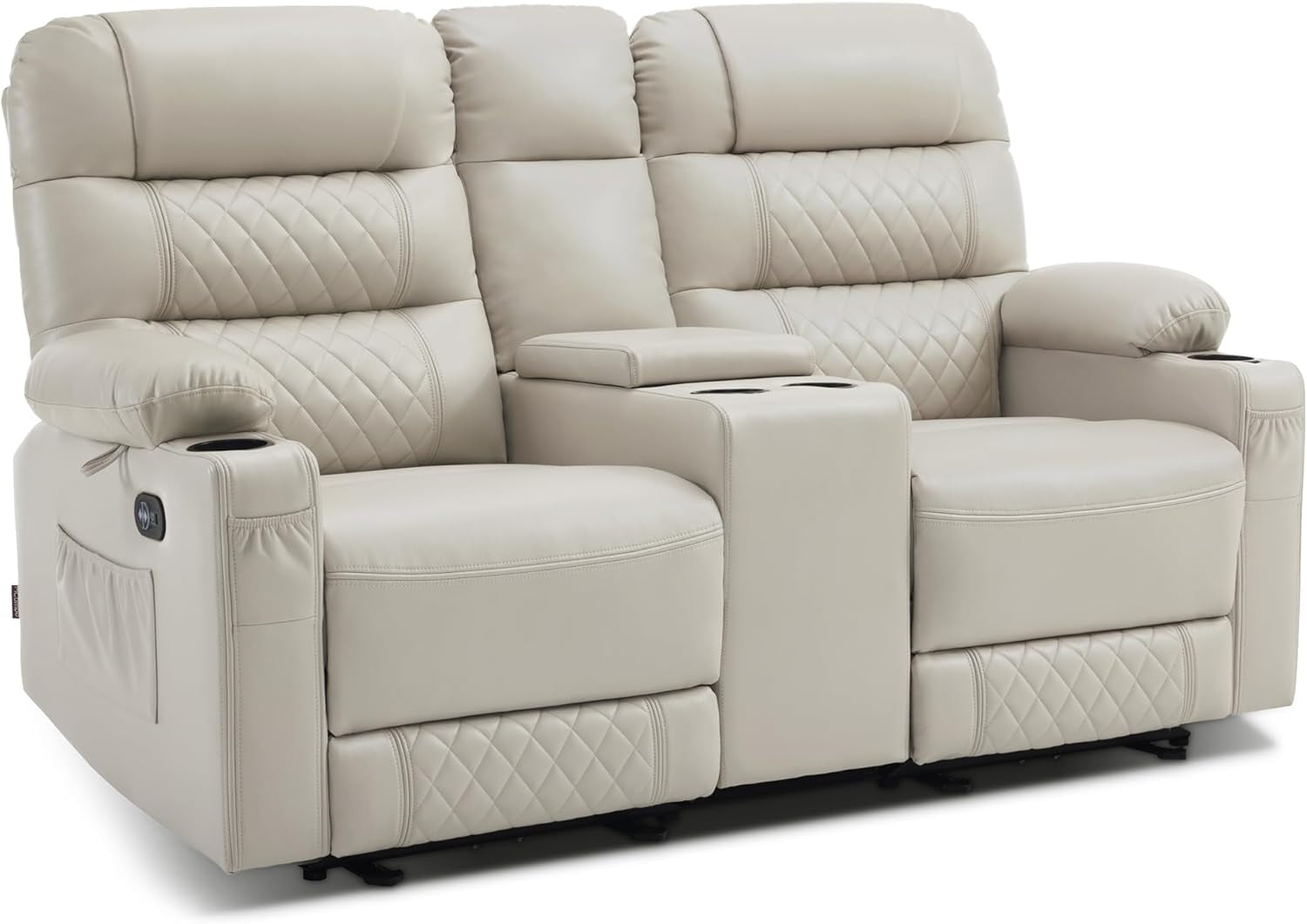 Power Loveseat Recliner with Console, Electric Reclining Loveseat with Heat and Vibration, Cup Holder, USB Charge Port, Faux Leather Recliner Sofa Pr622Sets (Light Grey, Loveseat with Console)-0