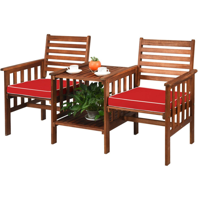 3 Pieces Outdoor Patio Table Chairs Set Acacia Wood Loveseat-5