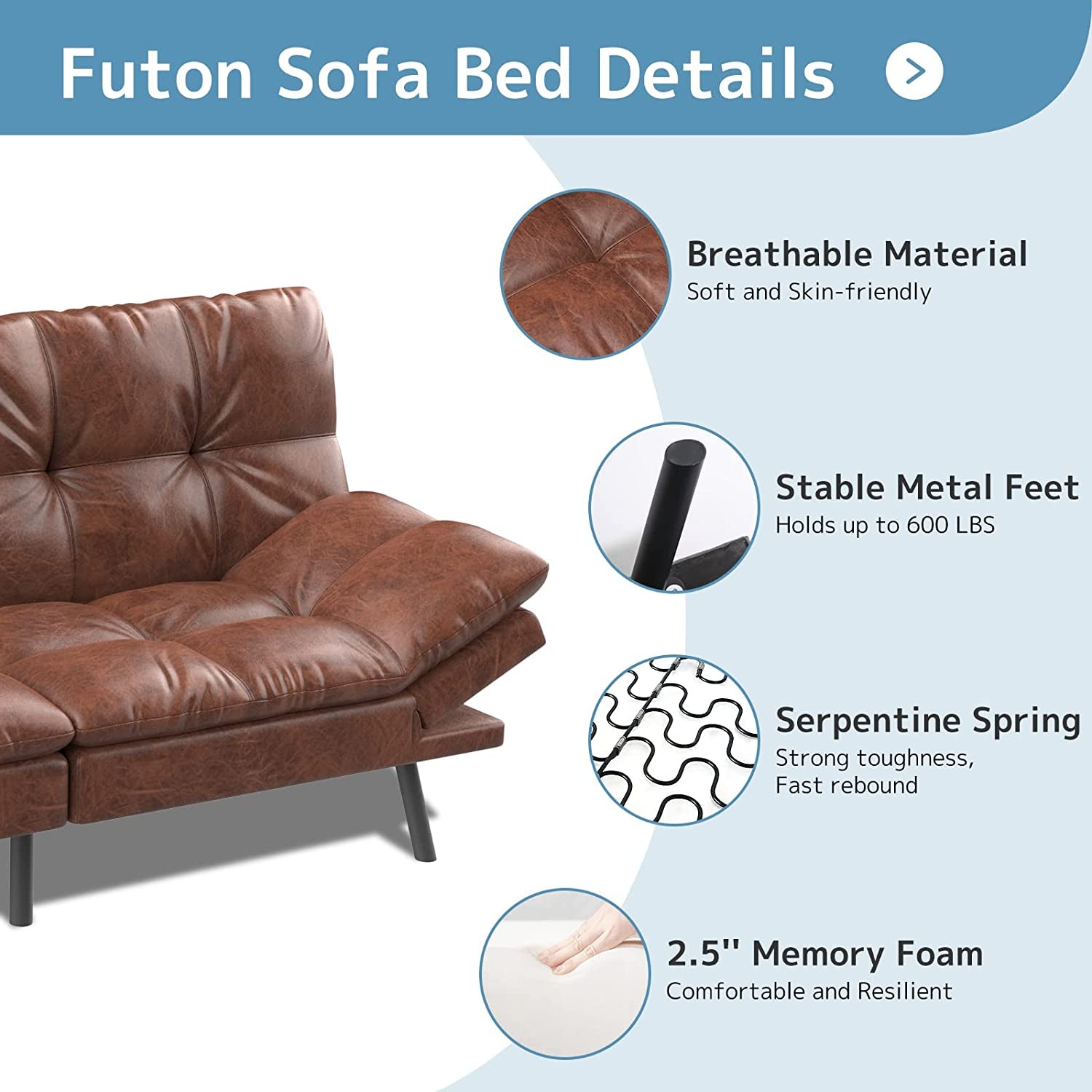 Memory Foam Futon Sofa Bed for Small Spaces-4