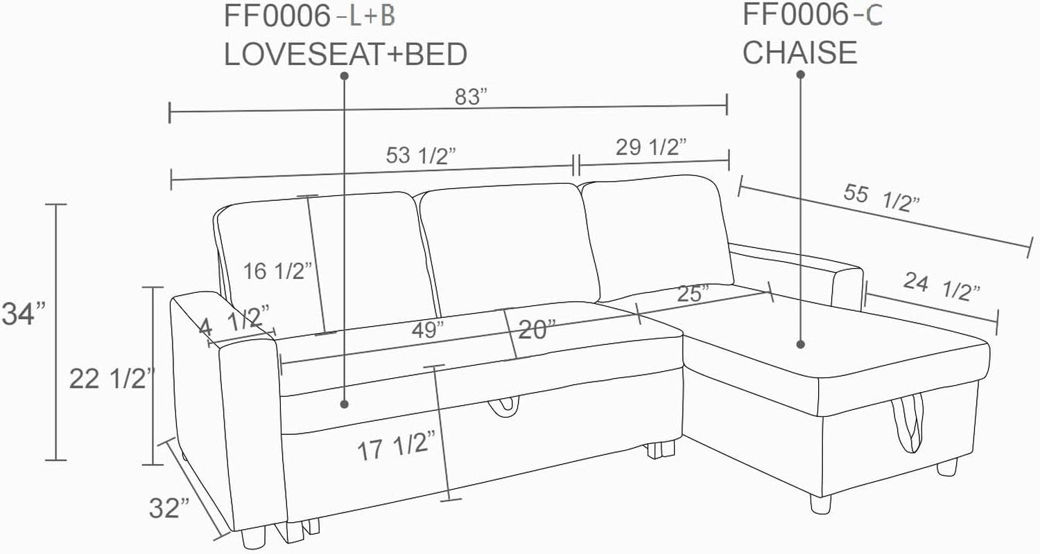 L-Shaped Combo Sofa Bed, Sleeper Chair Bed 3 in 1 Convertible Sofa Bed with Chaise, Reversible Sofa Bed for Living Room, Office, Apartment, Dark Grey-1