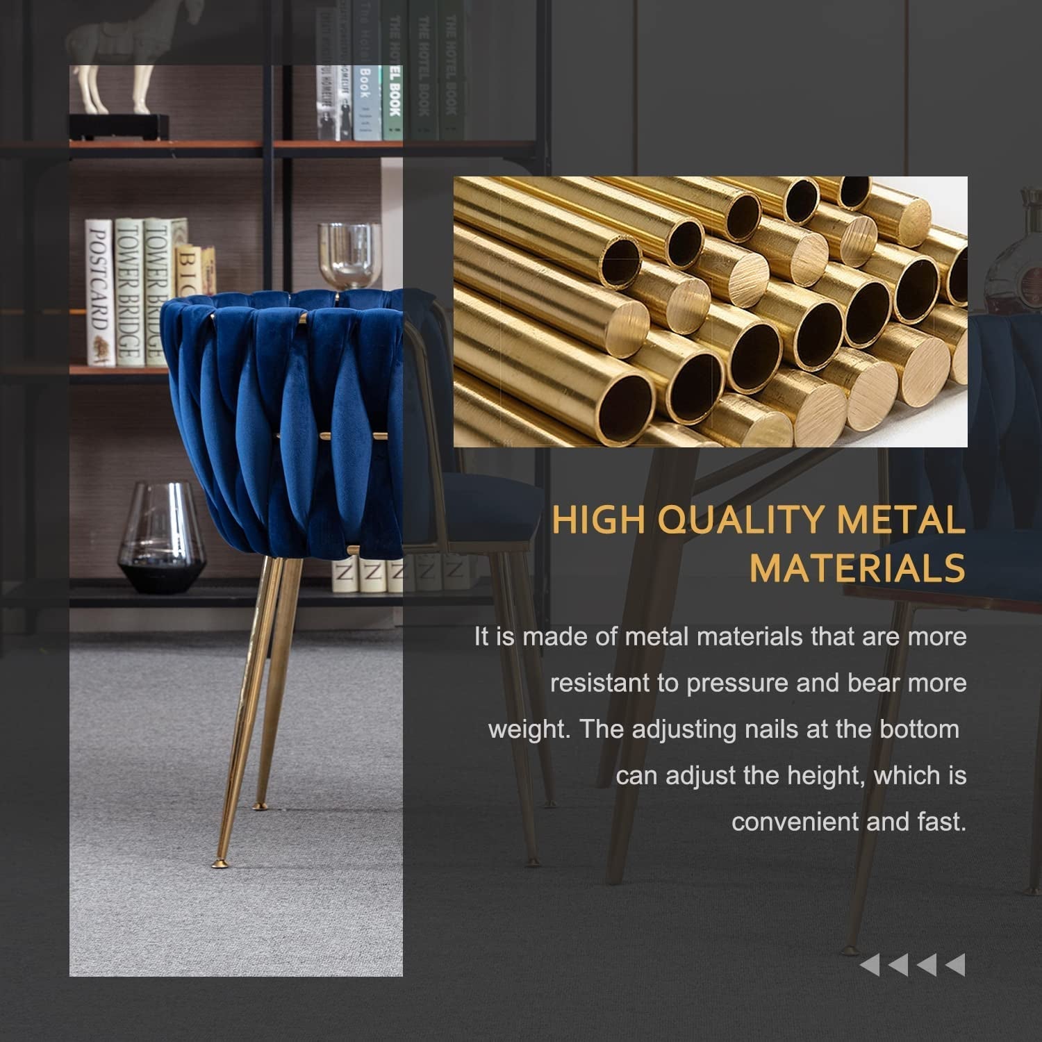 Velvet Dining Chairs with Gold Metal Legs, Set of 4, Blue-4