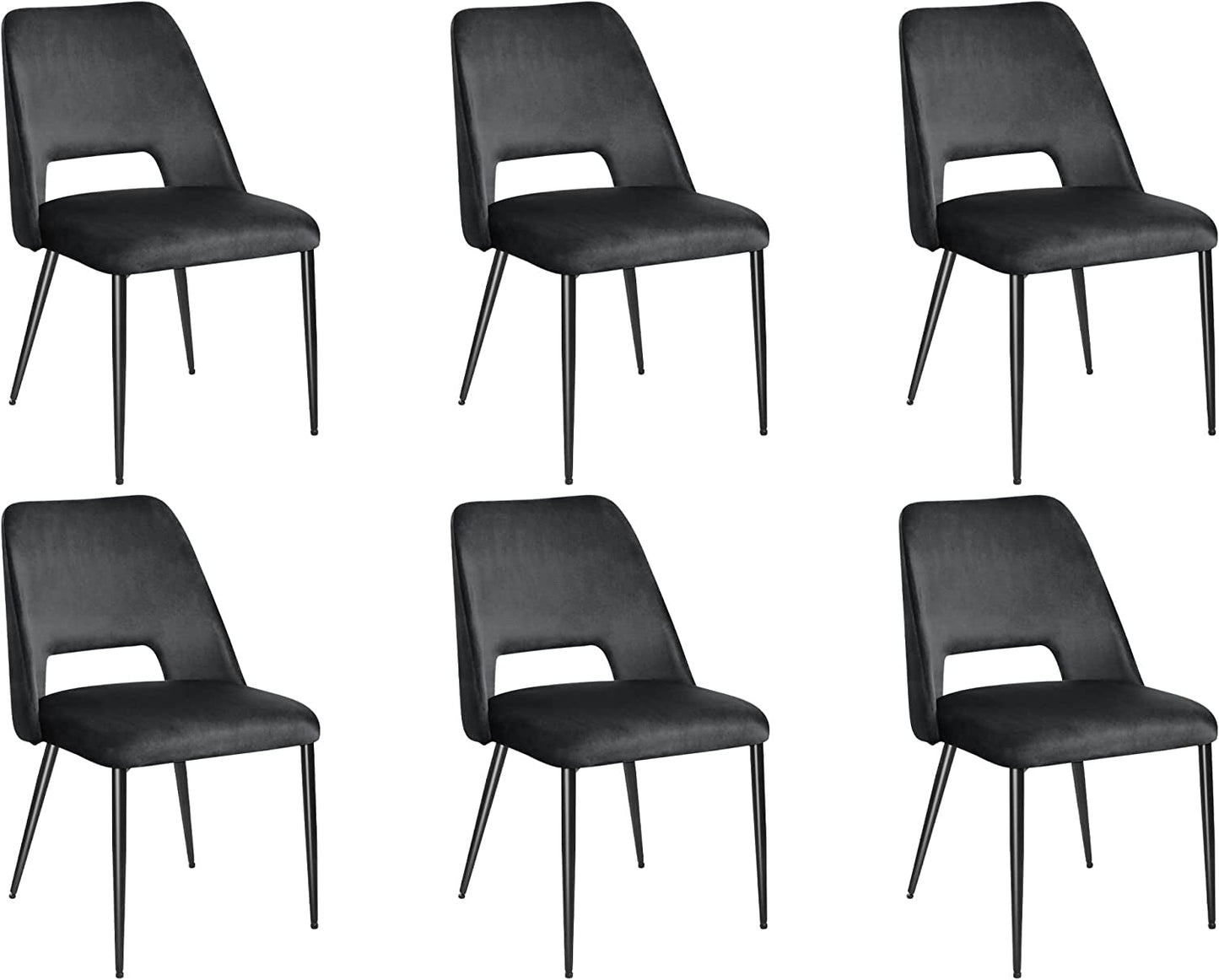 Set of 6 Black Velvet Dining Chairs-3