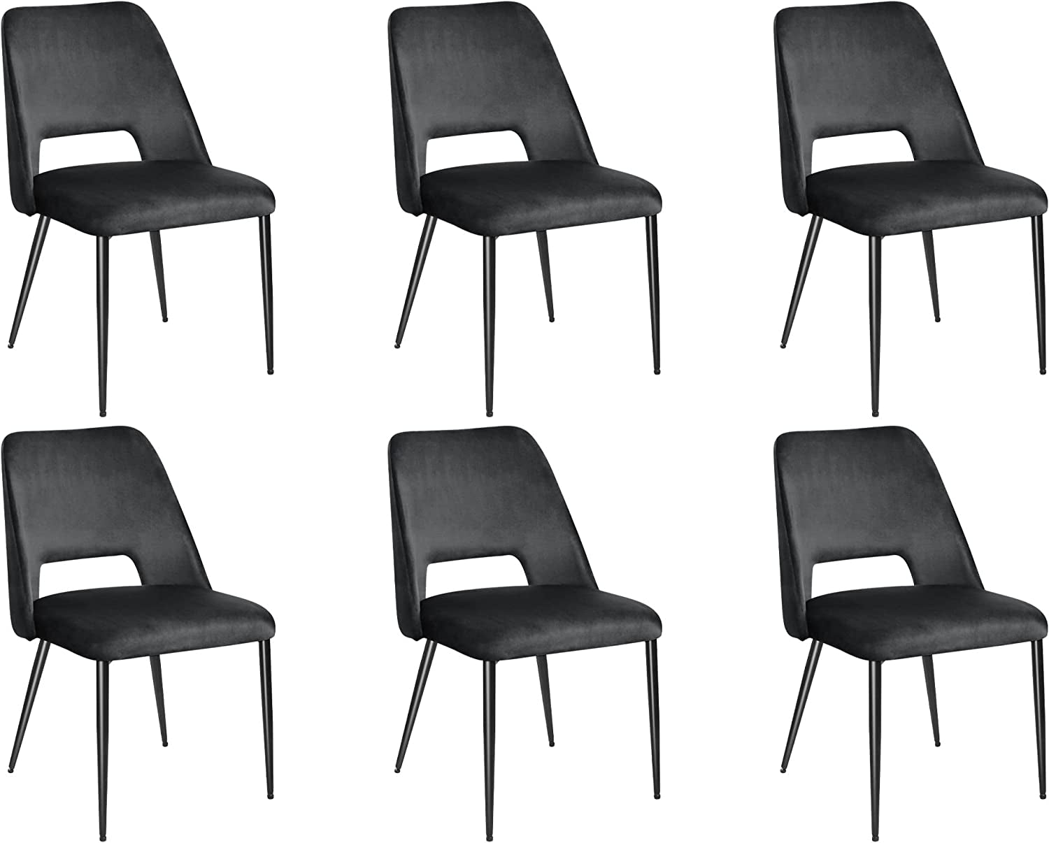 Set of 6 Black Velvet Dining Chairs-3