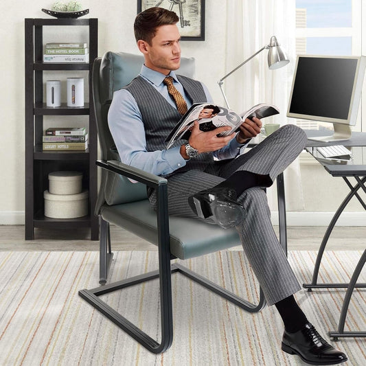 Gray Leather Guest Chairs, Big & Tall, Sled Base, 2-Pack-0