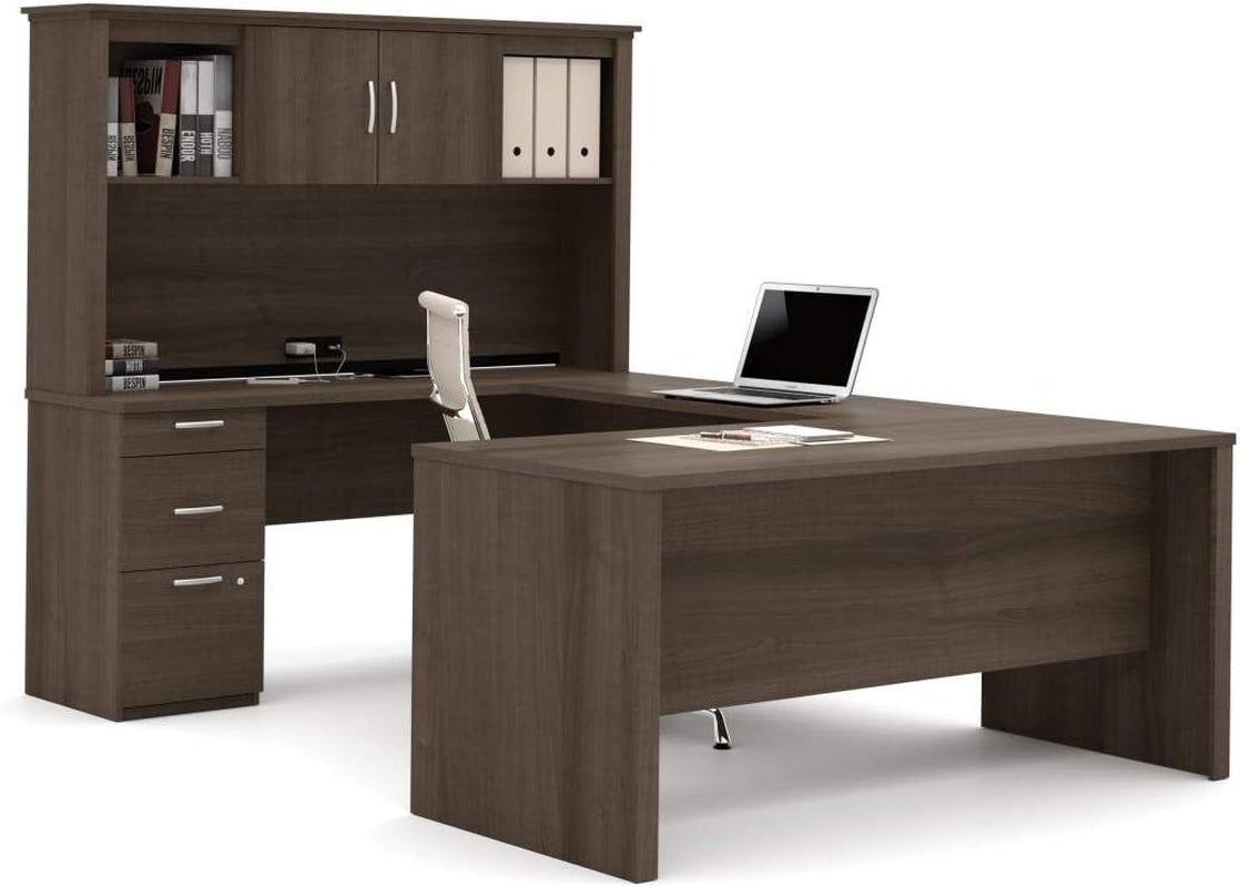 Logan U or L-Shaped Executive Office Desk with Pedestal and Hutch in Antigua, 66W-0
