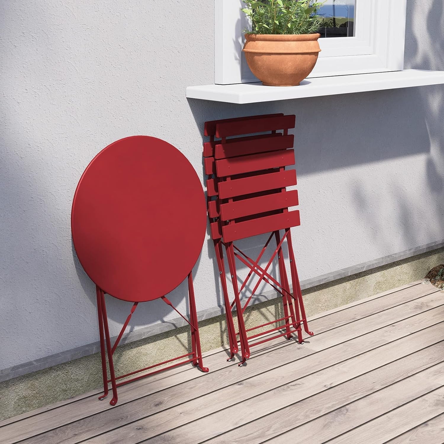 3-Piece Bistro Set Folding Outdoor Furniture Sets with Premium Frame Portable Design for Bistro & Balcony (Red with Cushion)-4