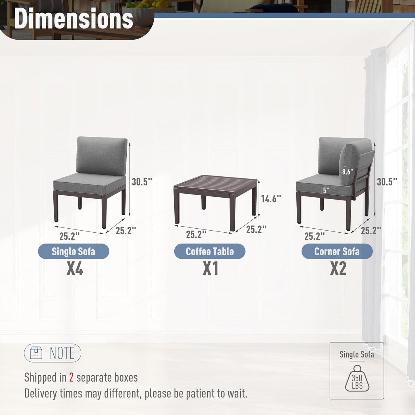 Grey Metal 7-Piece Modern Outdoor Conversation Set-2