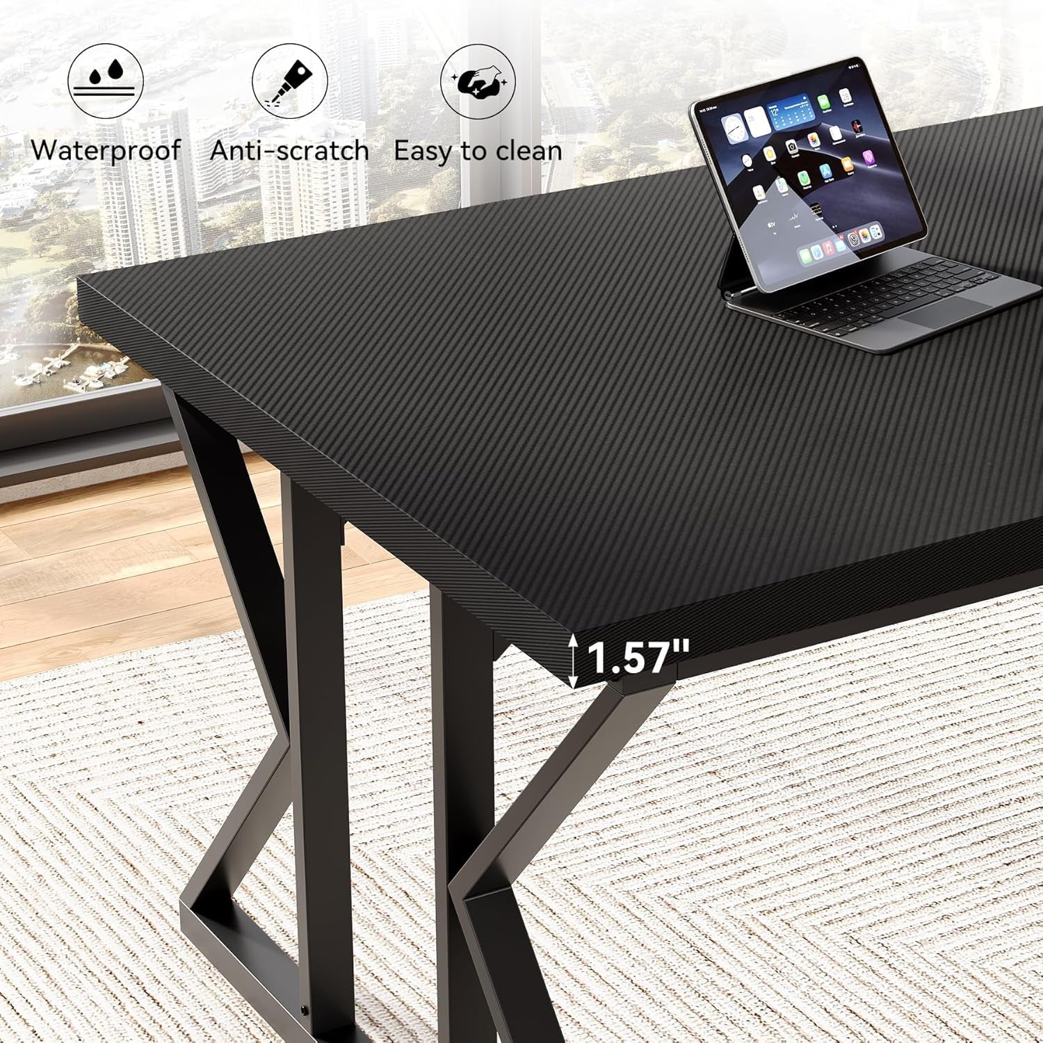 78.7 Inch Large Executive Desk, Extra Long Computer Office Desk Workstation, Modern Simple Style Laptop Table, Sturdy Wooden Writing Workstation for Home Black-4