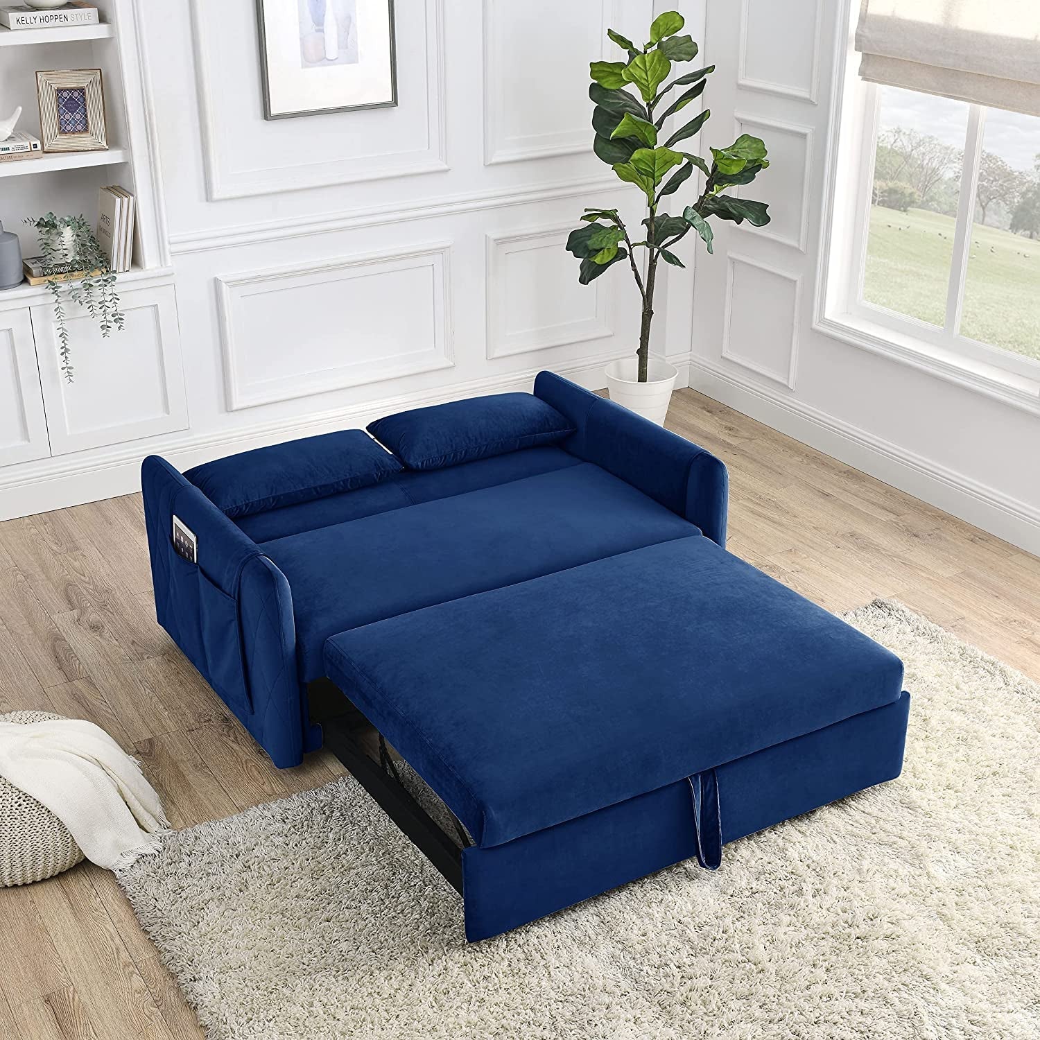 55″ Velvet Convertible Sofa Bed with Adjustable Backrest-0