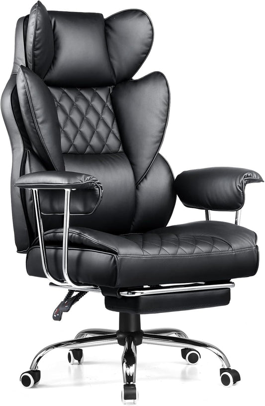 Big and Tall Gaming Chair with Pocket Spring Lumbar Support, Ergonomic Office Chair with Footrest, Executive Desk Chair with Outward Fixed Soft Armrests, Computer Chair with High Back, Black-0