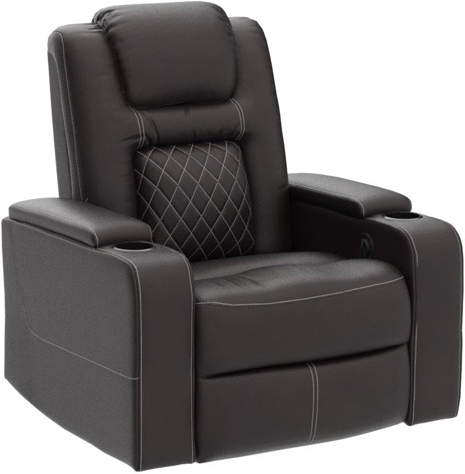 Electric Power Recliner Chair with USB Ports and Cup Holders, Breathable Leather Home Theater Seating with Hidden Arm Storage (Brown)-4