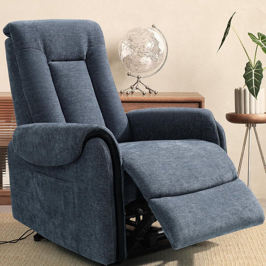 Power Recliner Chair with Airbag Massage Electric Recliner for Living Room, Adjustable Headrest Reclining Chair Single Sofa for Adult, Blue Fabric-0