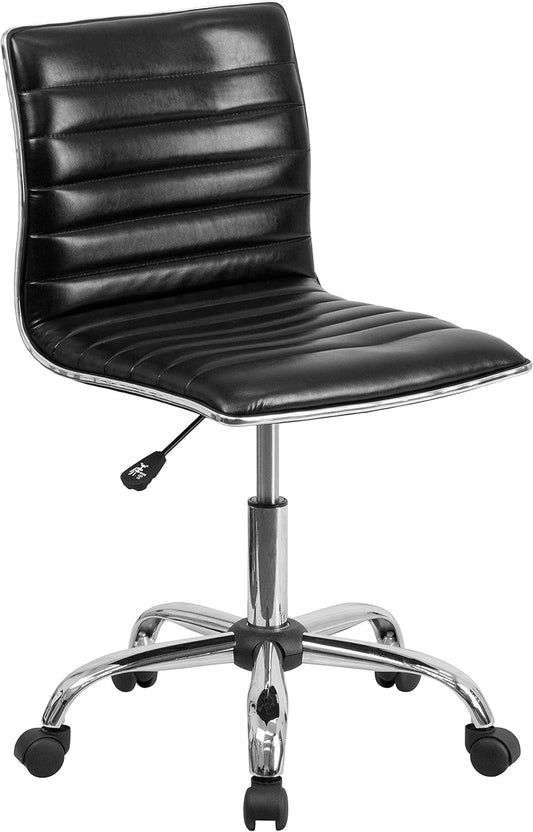 Alan Low Back Designer Armless Black Ribbed Swivel Task Office Chair-0