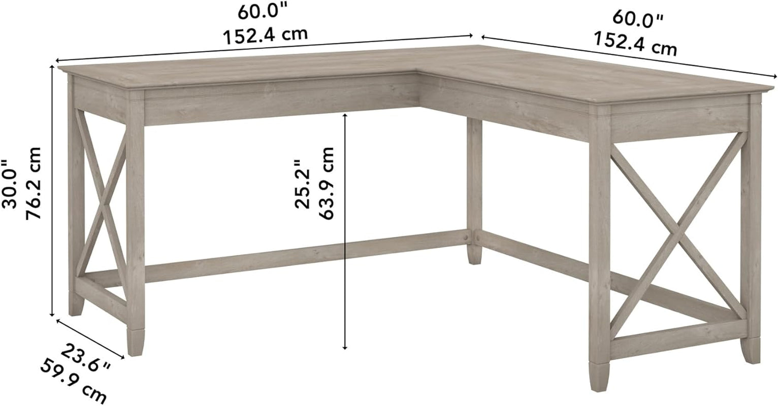 Bush Furniture Key West L Shaped Desk, 60-Inch Modern Farmhouse Writing Desk for Home Office-2