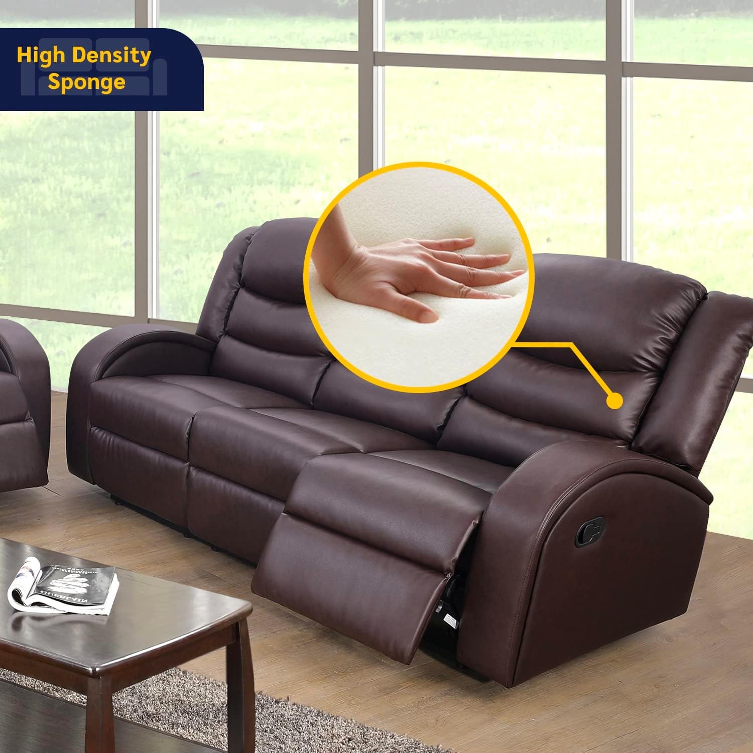 Grayson 3 Piece Living Room Recliner Set Include Love Seat, Sofa and Chair, Brown-3