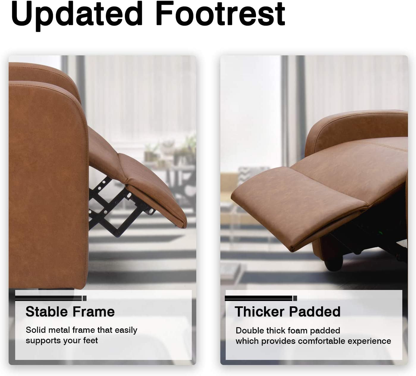 Padded Seat Leather Recliner Chair (Khaki)-3