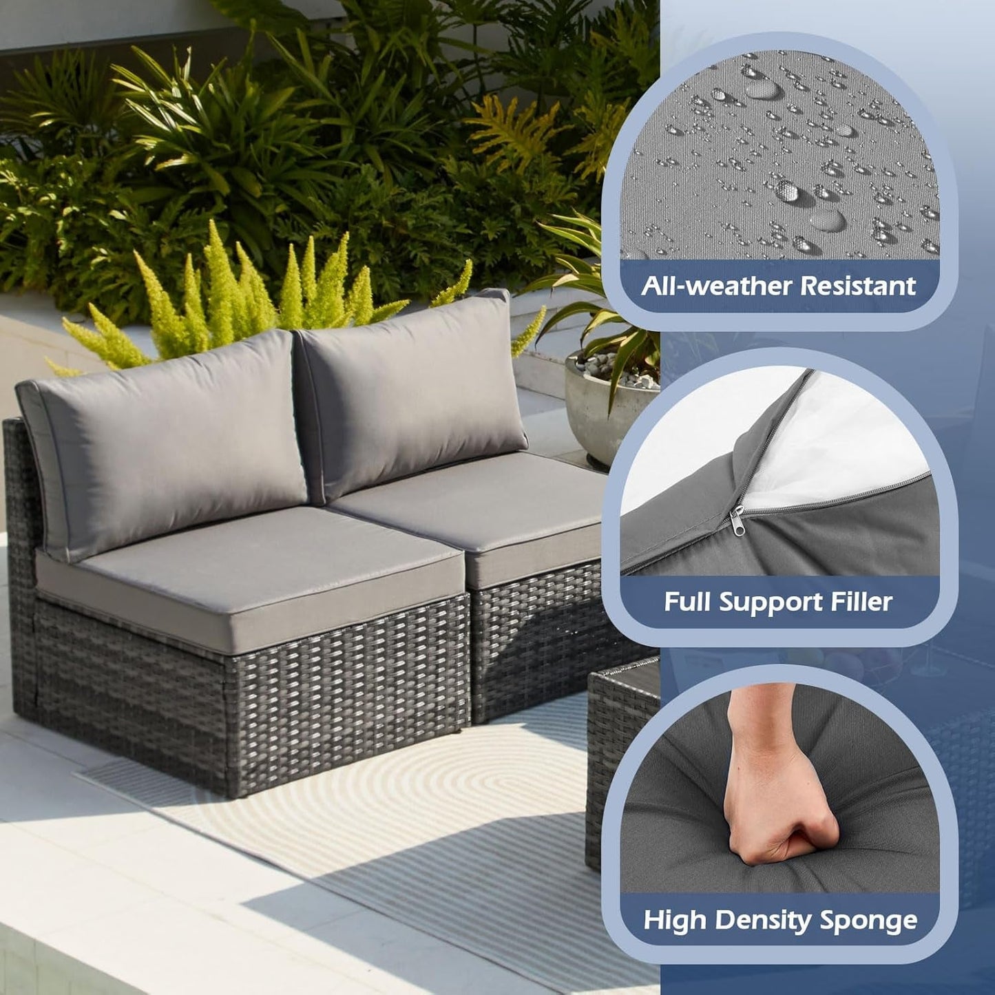 Patio Furniture Set 7 Pieces Outdoor Furniture Patio Conversation Sets with Cushions & Pillows PE Ratten Wicker Sectional Sofa Chair with Coffee Table for outside Porch Poolside Deck-3