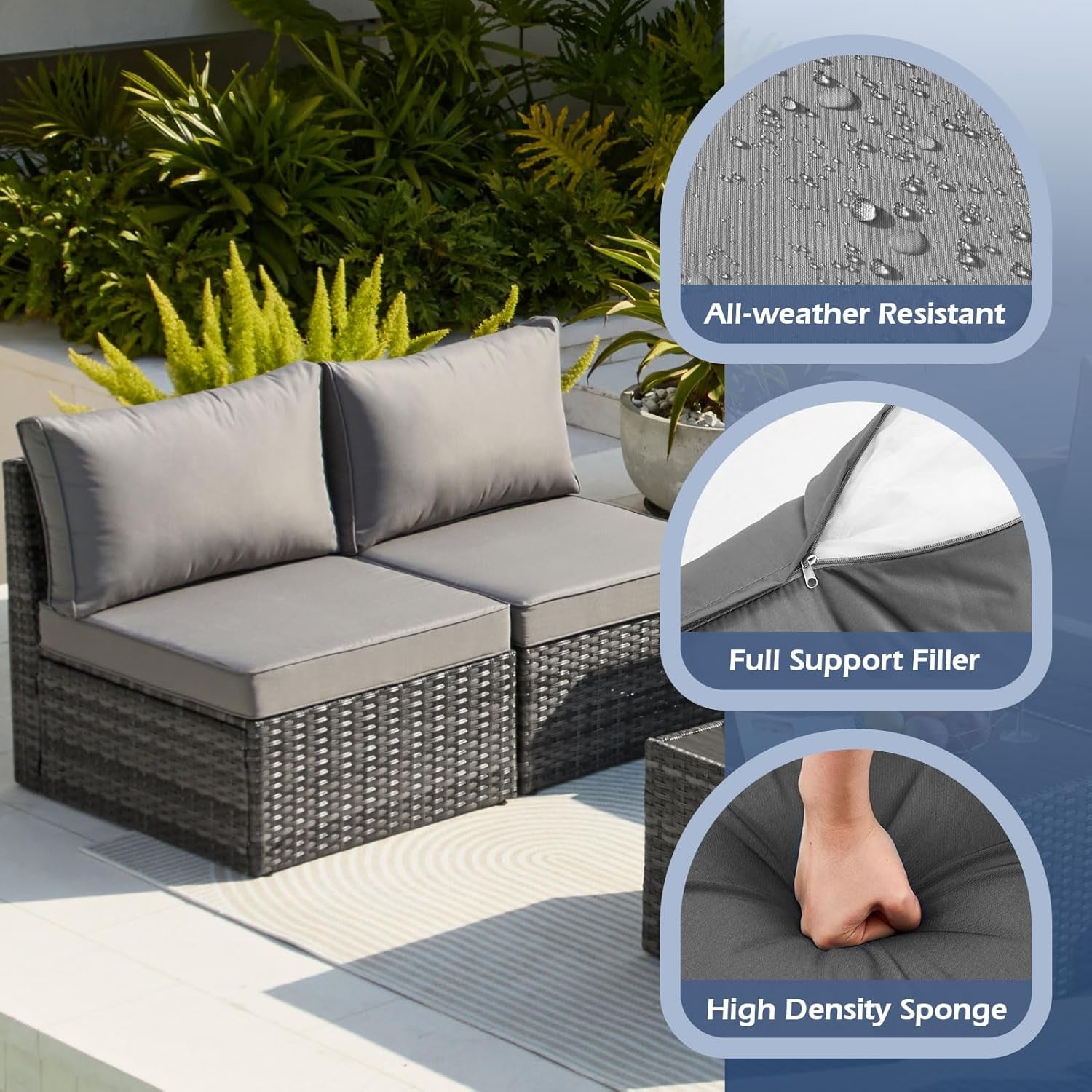 Patio Furniture Set 7 Pieces Outdoor Furniture Patio Conversation Sets with Cushions & Pillows PE Ratten Wicker Sectional Sofa Chair with Coffee Table for outside Porch Poolside Deck-3