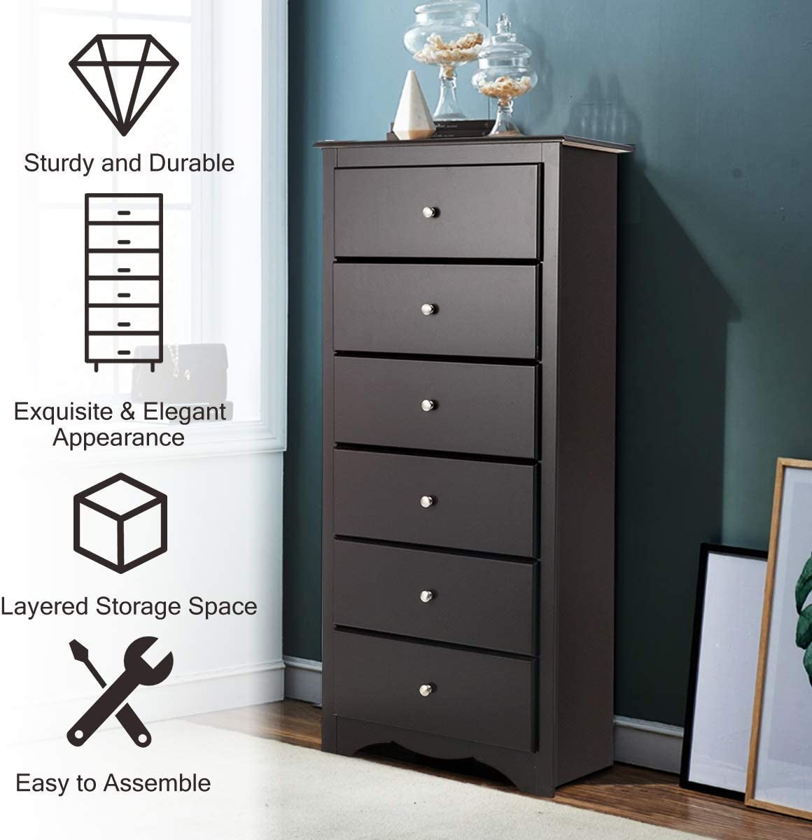 Brown Wooden 6 Drawer Chest for Bedroom-2