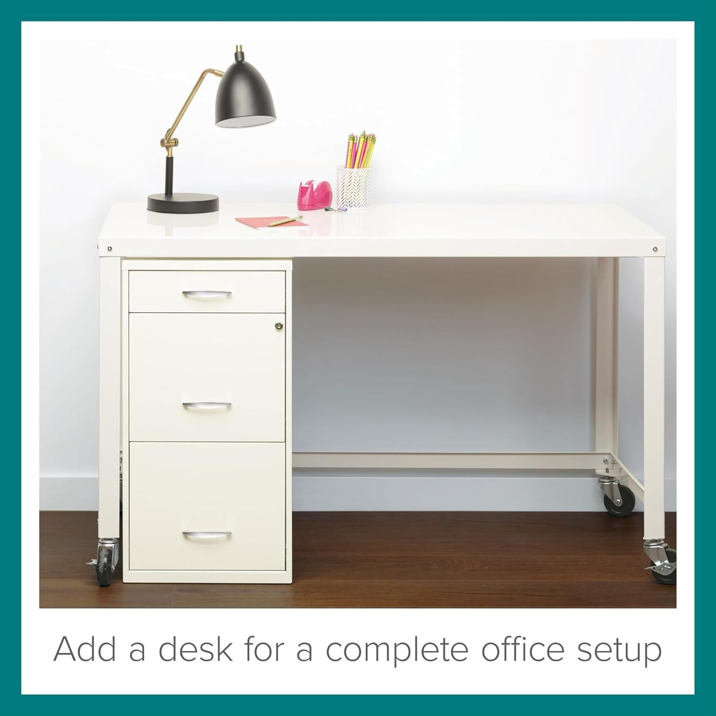 Hirsh  18" Deep 3-Drawer Contemporary Metal File Cabinet, Letter Size, Smooth Glides, for Small Office/Home Office, in Pearl White-3