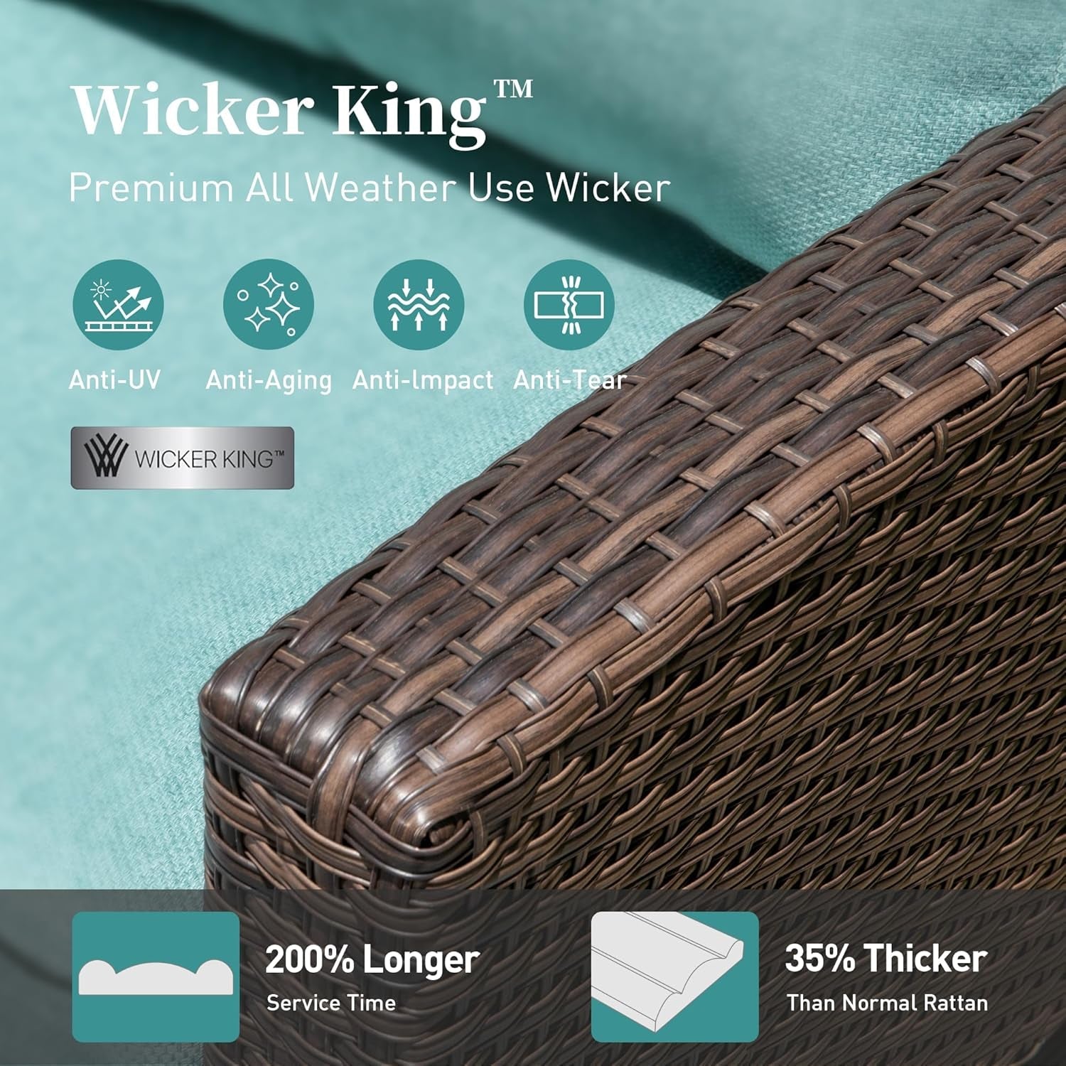 Patio Furniture Set Outdoor Furniture Brown Wicker Rattan Patio Conversation Sets with Cushion outside Sofa Set,7 Pieces with Rectangular Firepit Table,9 Seats,Blue-1